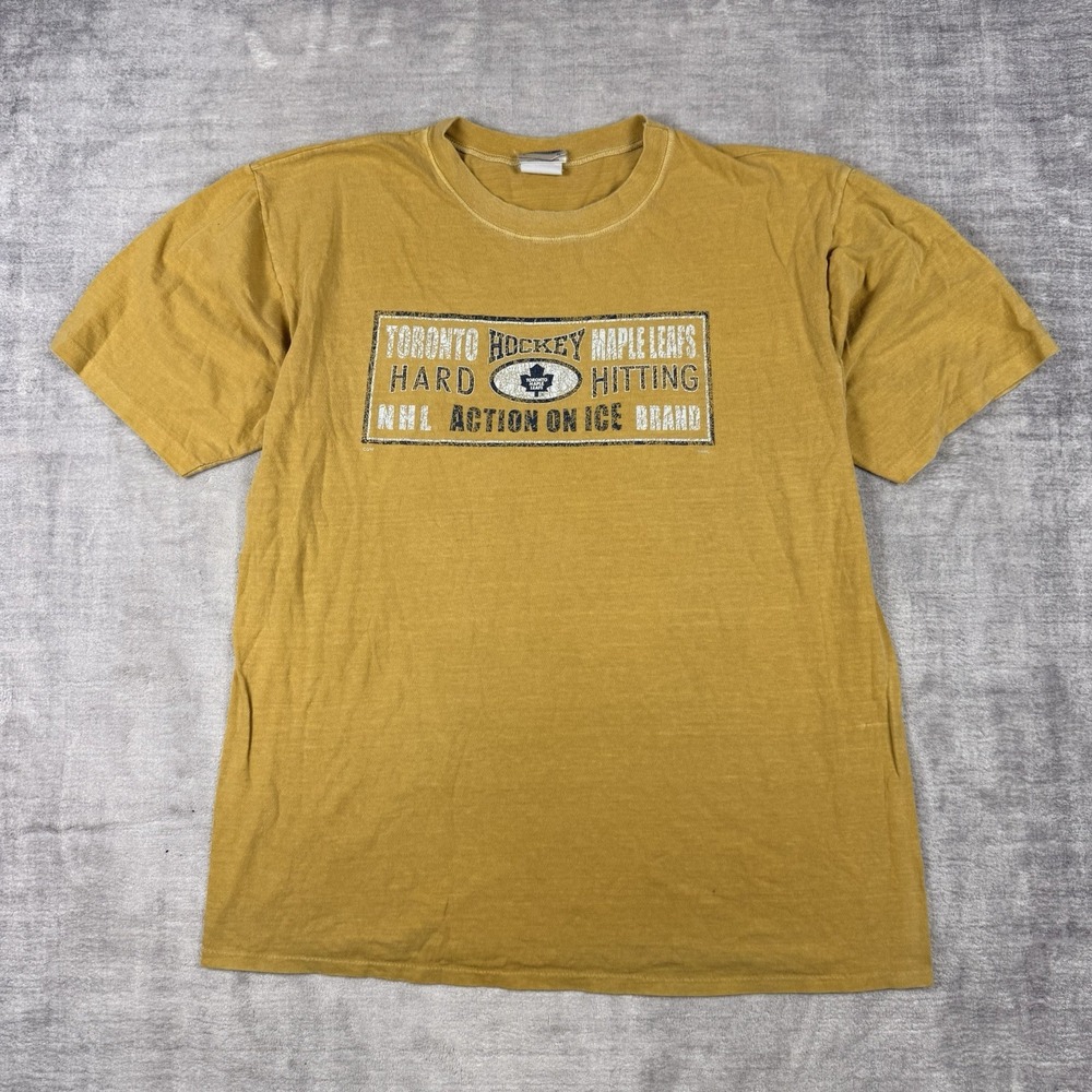 Toronto‎ Maple Leafs Shirt Mens Large Yellow Spell Out Vtg Hockey Single Stitch